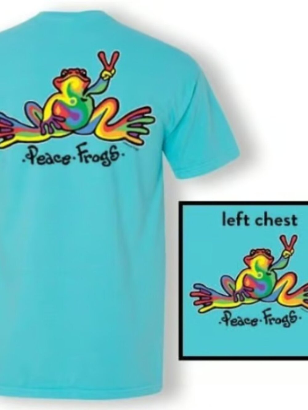 Peace Frogs Lagoon Blue Retro Garment Dye T-Shirt ~ Medium ~ Brand New!